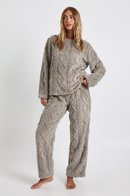 Cable Knit Fleece Jumper & Trousers Lounge Set - Image 1