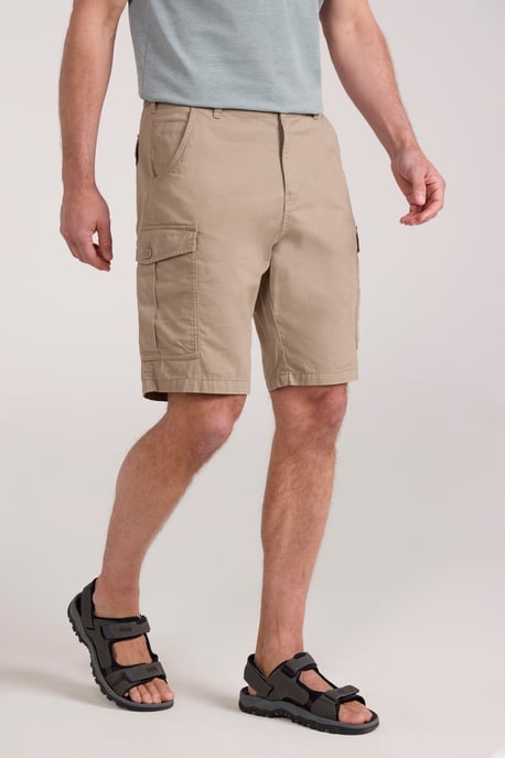 'Lakeside' Mens Twill Cotton Cargo Shorts With Multiple Pockets Beige - Image 1
