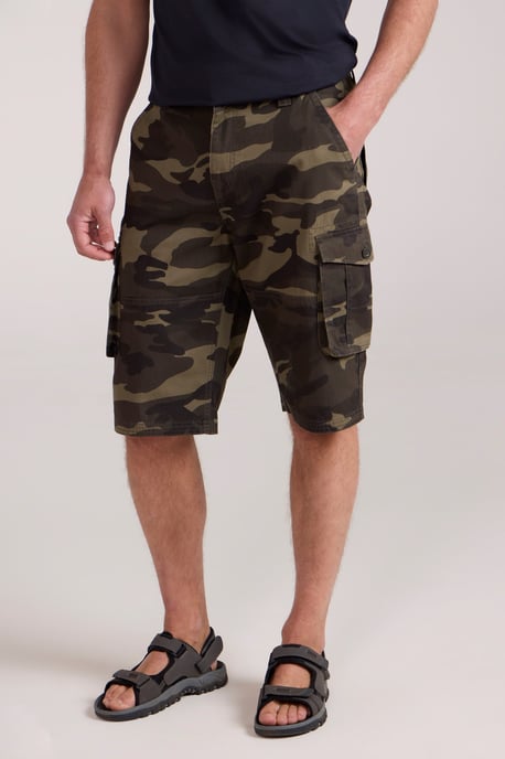 Mens Lightweight Cargo Shorts Breathable Casual Multi Pocket Cotton Camo Khaki - Image 1