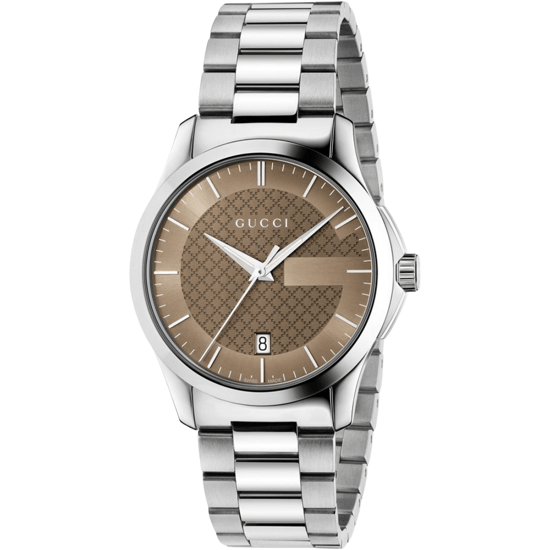 Gucci G-Timeless YA126445 Unisex Klocka med Brun Urskiva och Silverarmband - Image 1