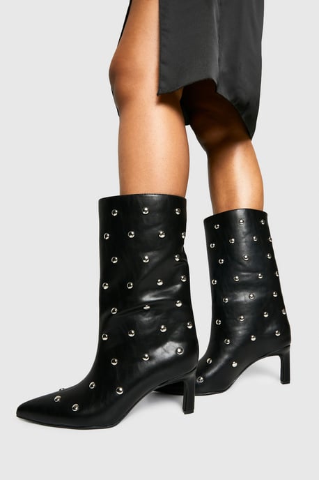 Studded Mid Column Stiletto Boots - Image 1