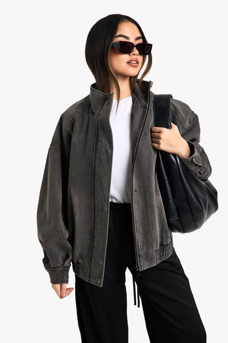 Denim Oversized Bomber Jacket - Image 1