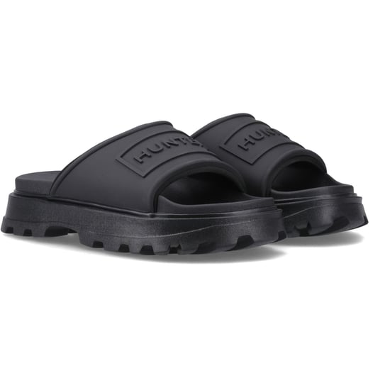 Hunter Moulded Stacked Slider Polyester Dames Zwarte Slippers - Image 1