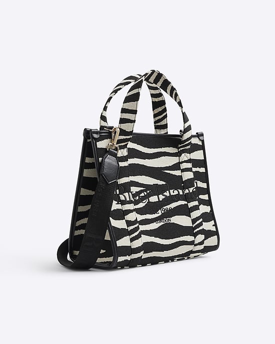 River Island Womens Tote Bag Black Zebra Embroidered - Image 1