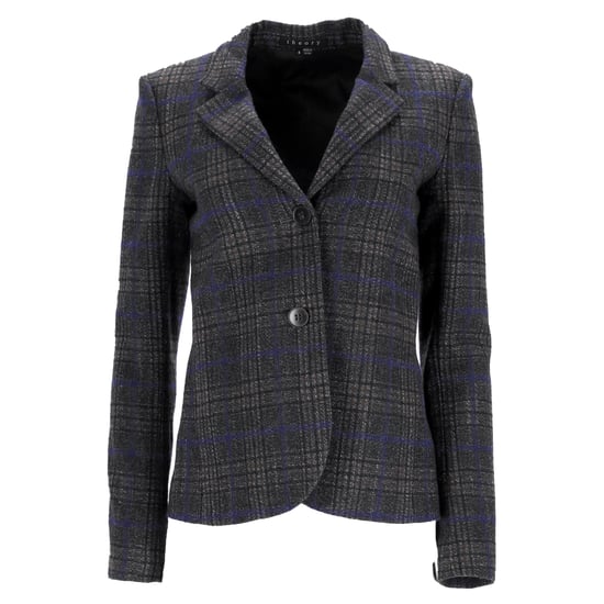 Theory Ruit Enkelbreasted Blazer in Grijs Wol - Image 1