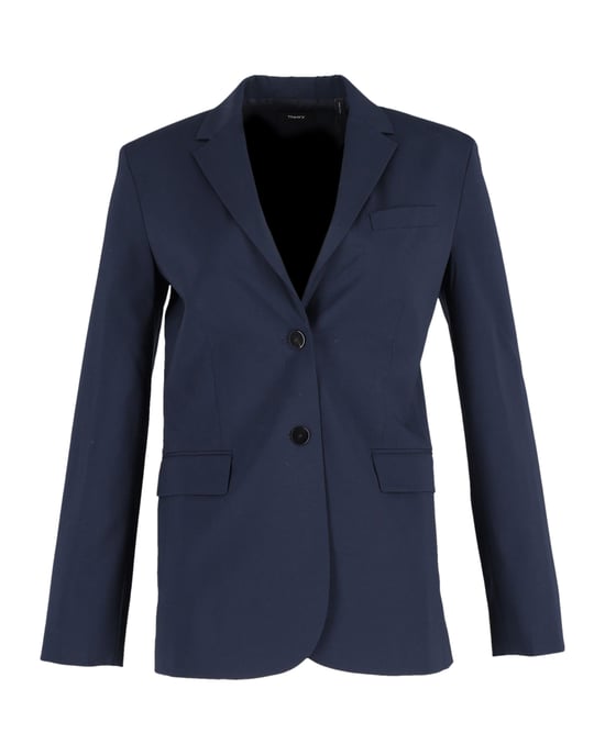 Theory Single-Breasted Blazer Jacket in Navy Blue Polyester - Image 1