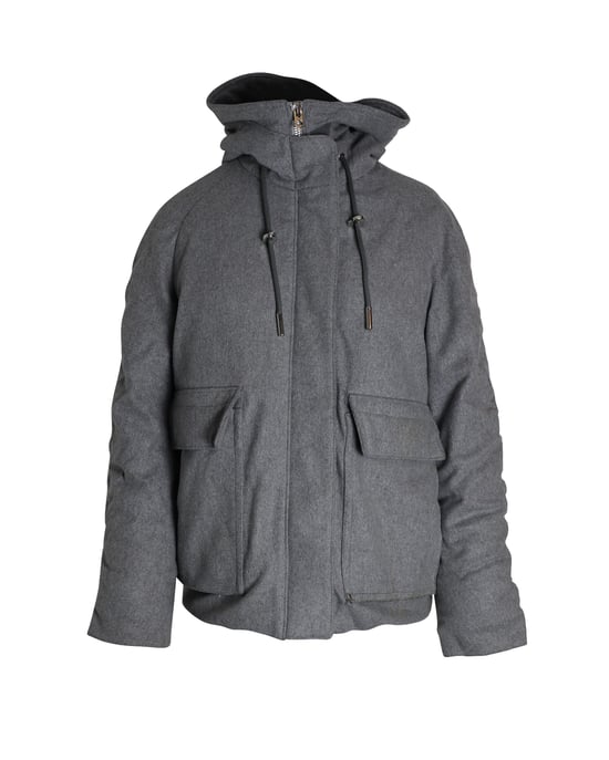 Acne Studios Asa Puffed Hooded Winter Jacket in Grey Wool - Image 1