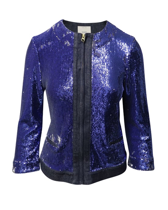 Pinko Tag Pailletten Versierde Jas in Blauwe Denim - Image 1