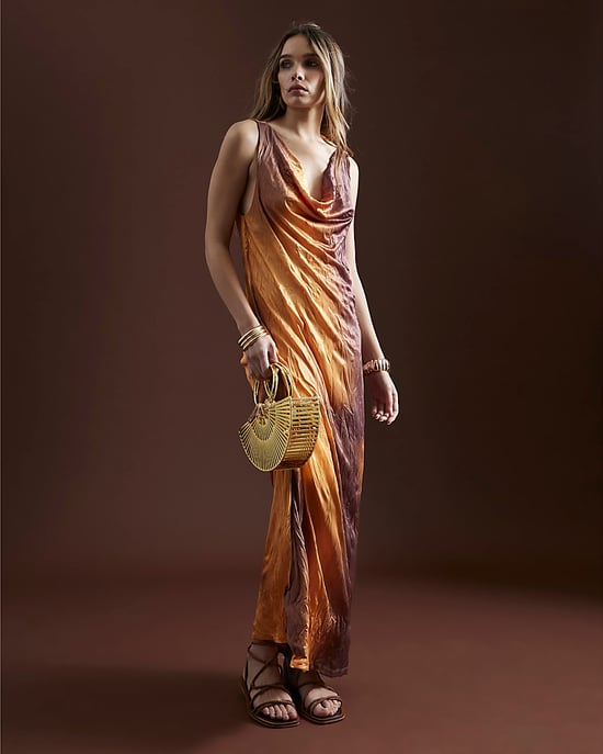 River Island Womens Midi Dress Orange Sleeveless Crinkled Ombre - Image 1