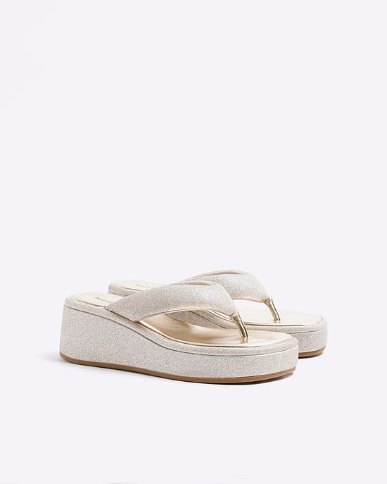River Island Womens Wedge Sandals Silver Toe Shimmer Thong - Image 1