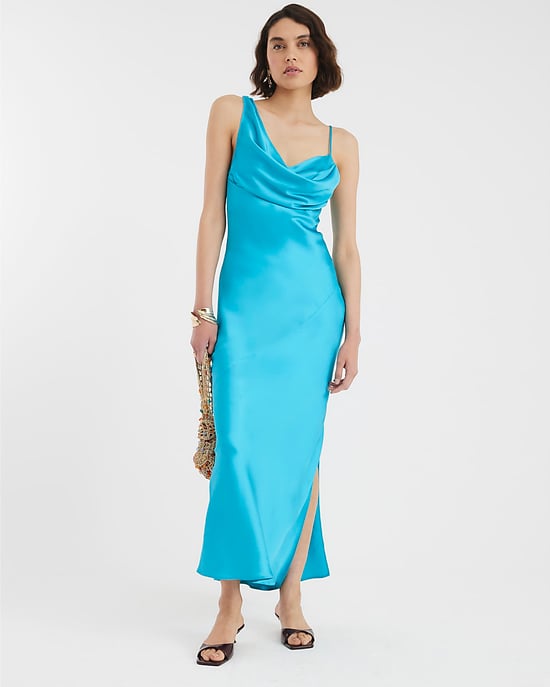 River Island Womens Maxi Slip Dress Blue Satin Cowl Neck - Image 1
