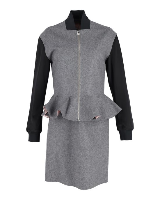 McQ Alexander McQueen Peplum Bomber Jacket and Skirt in Grey Wool - Image 1