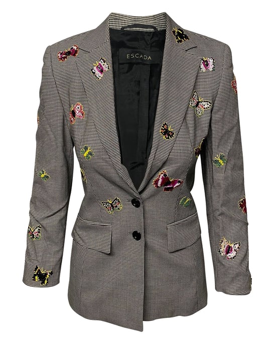 Escada Beaded Houndstooth Trouser Suit Set in Grey Wool - Image 1