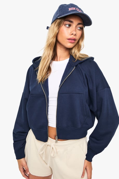 Boxy Balloon Sleeve Oversized Zip Through Hoodie - Image 1
