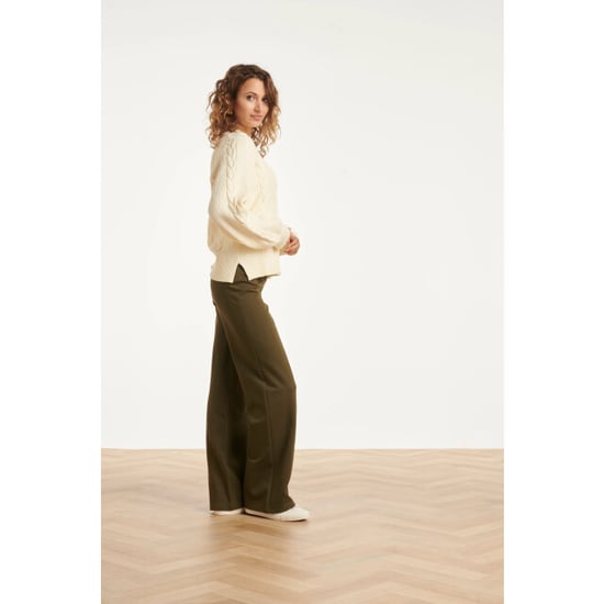 Smashed Lemon Damesstretch charcoal broek met wijde pijpen | - Image 4