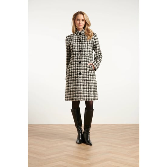 Smashed Lemon Houndstooth jas met hoge hals in zwart en off-white | - Image 5