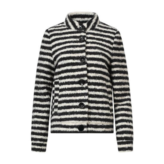 Smashed Lemon Korte bouclé jas met zwart en off-white strepen | - Image 3
