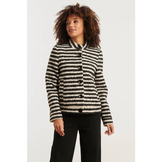 Smashed Lemon Korte bouclé jas met zwart en off-white strepen | - Image 4