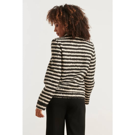 Smashed Lemon Korte bouclé jas met zwart en off-white strepen | - Image 6
