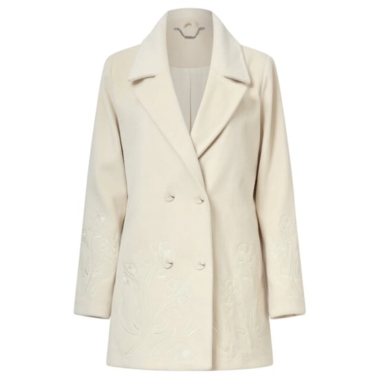 Smashed Lemon Korte double breasted jas met bloemenborduursel in off-white | - Image 1