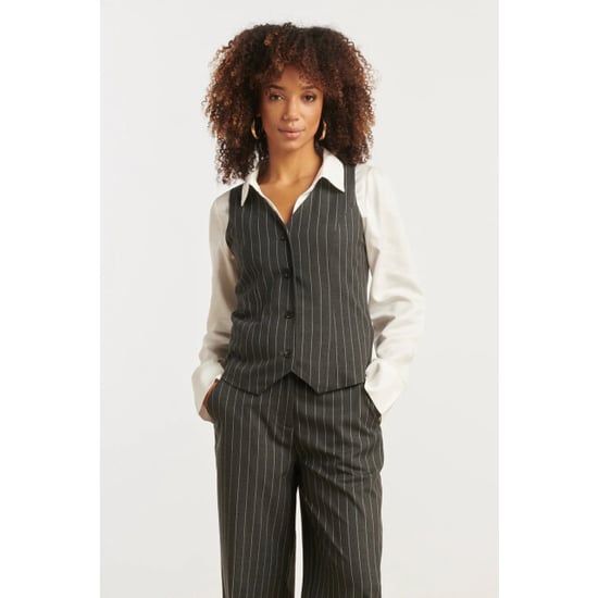 Smashed Lemon Modieus en getailleerd grijs en wit pinstriped gilet | - Image 1