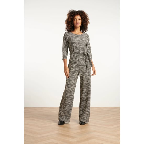 Smashed Lemon Jumpsuit met wijde pijpen en tweedlook stof zwart en wit | - Image 1