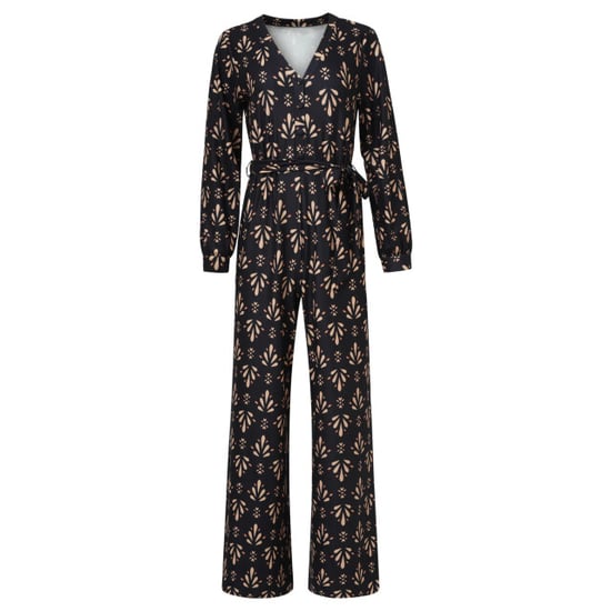 Smashed Lemon Stretchstof ornament geprint jumpsuit in zwart en camel | - Image 1