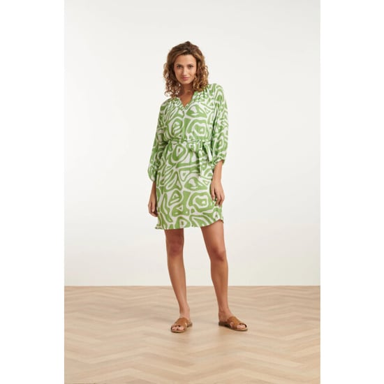 Smashed Lemon 25005 crinkle jurk met lichtte abstracte print | - Image 3