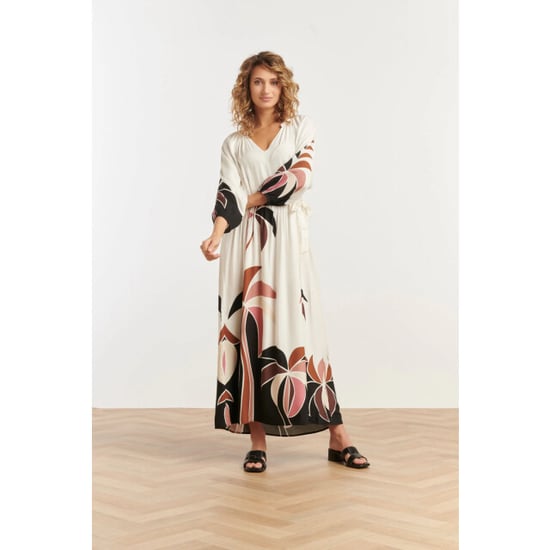 Smashed Lemon 25057 off white flowy maxi jurk met mauve palm print | - Image 4