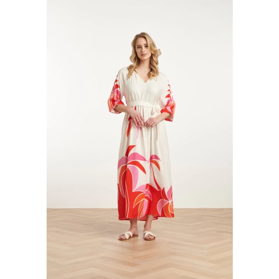 Smashed Lemon 25058 off white flowy maxi jurk met helder palm print | - Image 1