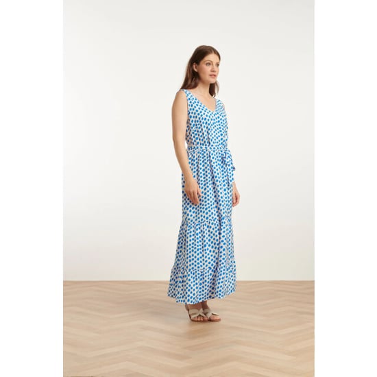 Smashed Lemon 25084 maxi jurk met kobalt polka dot print | - Image 6