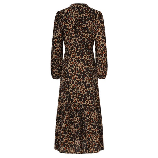 Smashed Lemon Chiffon dierenprint jurk met pofmouwen en v-hals in camel en bruin | - Image 3