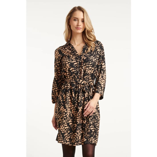 Smashed Lemon Korte jurk met abstract zwart en camel print | - Image 6