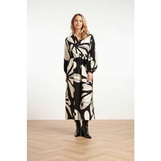 Smashed Lemon Maxi jurk met graffische bloemenprint in zwart en off-white | - Image 2