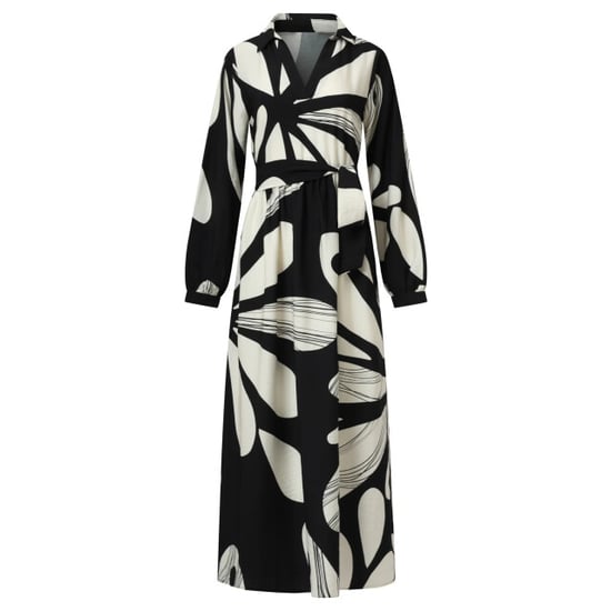 Smashed Lemon Maxi jurk met graffische bloemenprint in zwart en off-white | - Image 3