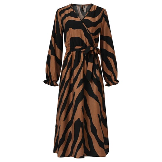 Smashed Lemon Midi dierenprint jurk met ceintuur in bruin en zwart | - Image 5