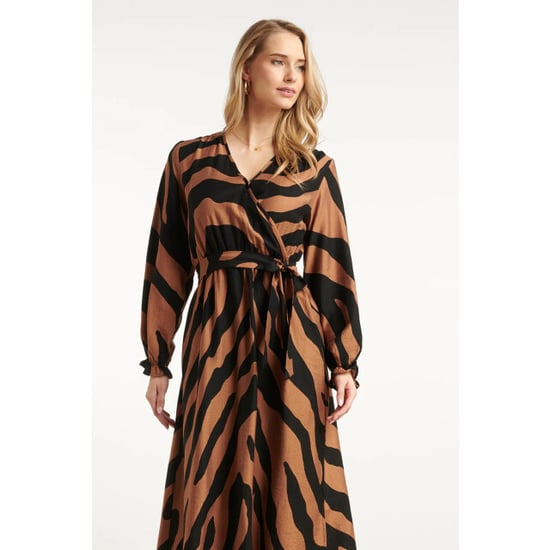 Smashed Lemon Midi dierenprint jurk met ceintuur in bruin en zwart | - Image 6