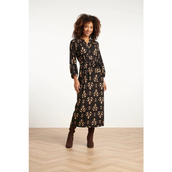 Smashed Lemon Ornament geprint maxi jurk in zwart en camel | - Image 4