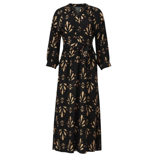 Smashed Lemon Ornament geprint maxi jurk in zwart en camel | - Image 5
