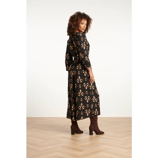 Smashed Lemon Ornament geprint maxi jurk in zwart en camel | - Image 6