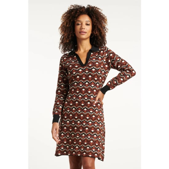 Smashed Lemon Retro gebreide jurk met bruin en zwart print | - Image 4