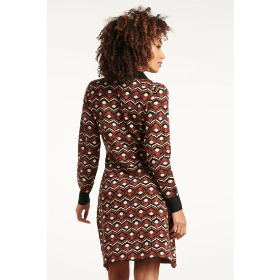Smashed Lemon Retro gebreide jurk met bruin en zwart print | - Image 6