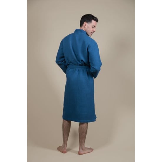 CozyLion Sauna badjas wafelstof dames & heren azur blauw | - Image 4
