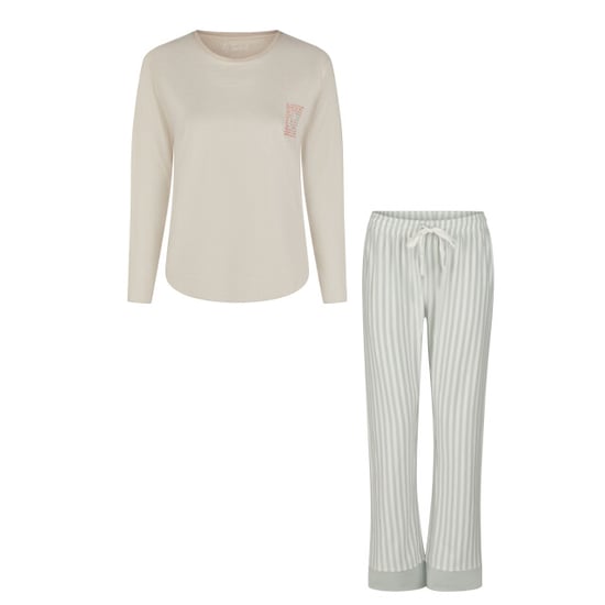 By Louise Dames pyjama set lang katoen beige/mintgroen gestreept - Image 1