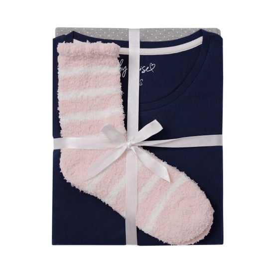 By Louise Dames pyjama set lang katoen donkerblauw / grijs gestipt - Image 3