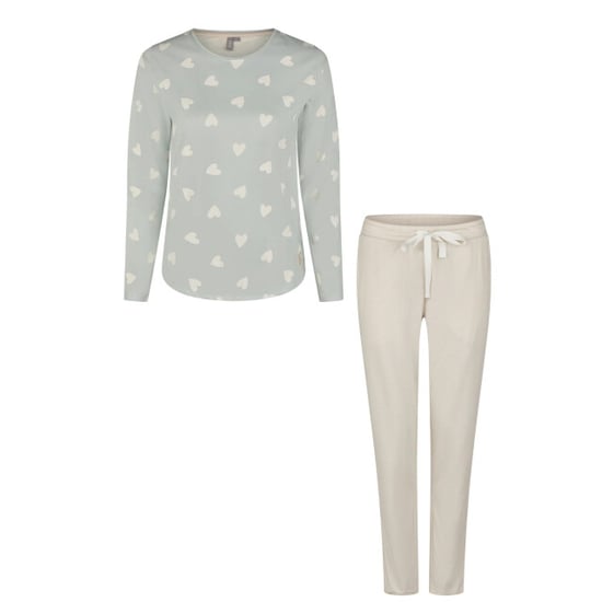 By Louise Dames pyjama set lang katoen mintgroen hartjes/beige gestreept - Image 1