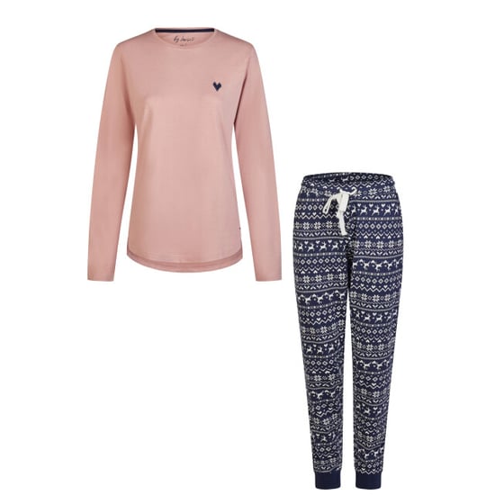 By Louise Dames pyjama set lang katoen roze/donkerblauw norwegian jacquard print - Image 1