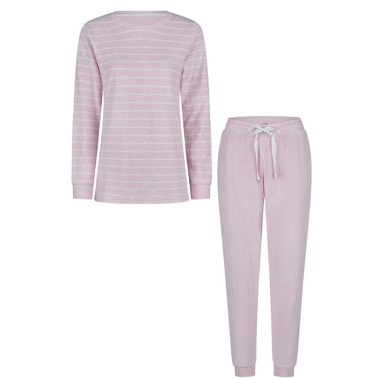 By Louise Dames winter pyjama set lang badstof gestreept roze - Image 1