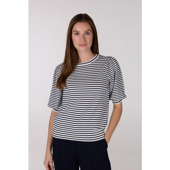 Jansen Amsterdam Kim top k 136 stripe short puffed sleeve offwhite- dark blue - Image 1