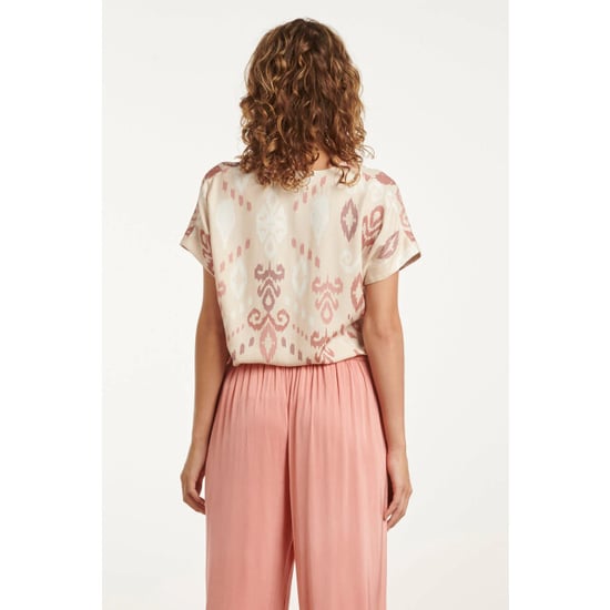 Smashed Lemon 25045 v-hals paneel top met een groot aztec print-nude tinten | - Image 4